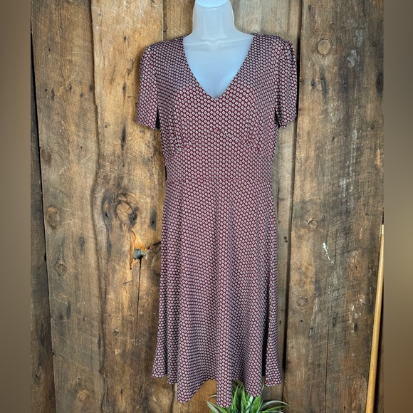 Lark & Ro Burgundy Print Fit and Flare Dress - Size 4 - Picture 1 of 10
